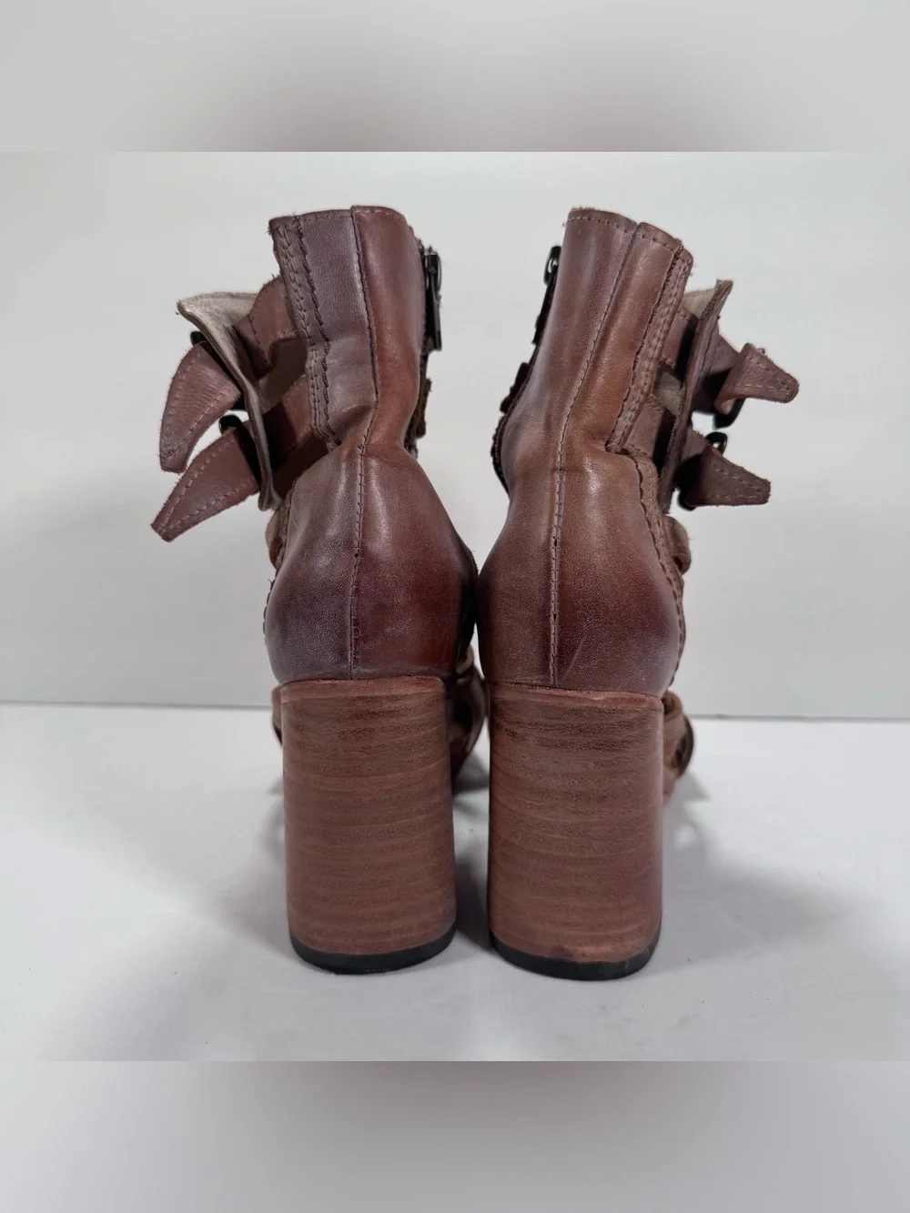 Freebird By Steven Tiara Tan Leather Chunky Block Heel Strappy Sandals Women 7
